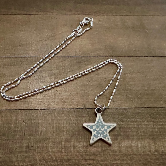 Coach Baby Blue Enamel Signature Star Pendant .925 Sterling Silver Necklace - Picture 3 of 5